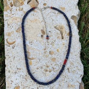 Blue Lapis Lazuli & Red Coral Necklace - Sterling